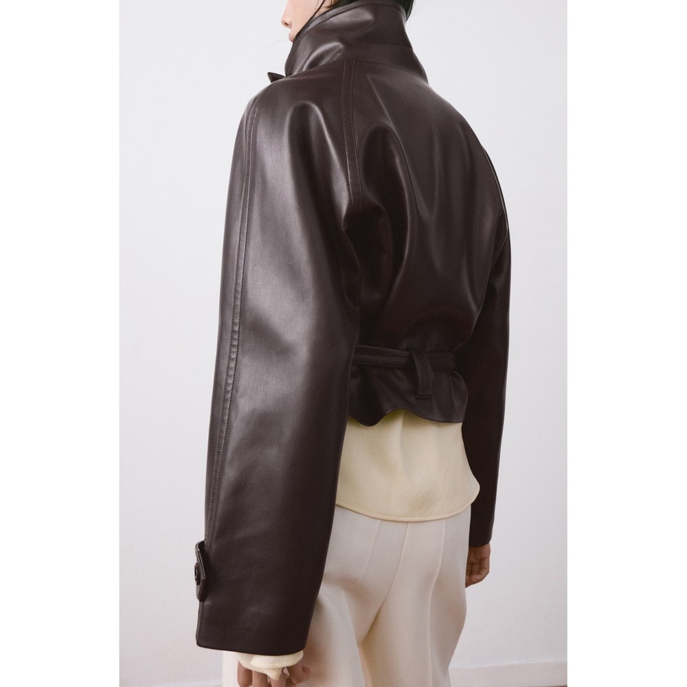 Mango MNG Womens Faux Leather Cropped Belted Jacket Brown Small 17099213 Auro - Picture 2 of 10